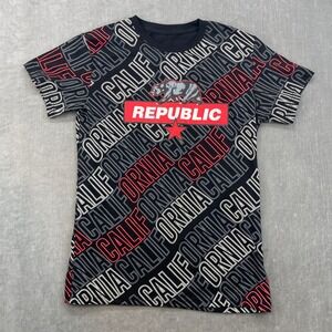 California Republic Bear Vibes‎ Men's Medium Black Red White Graphic T Shirt